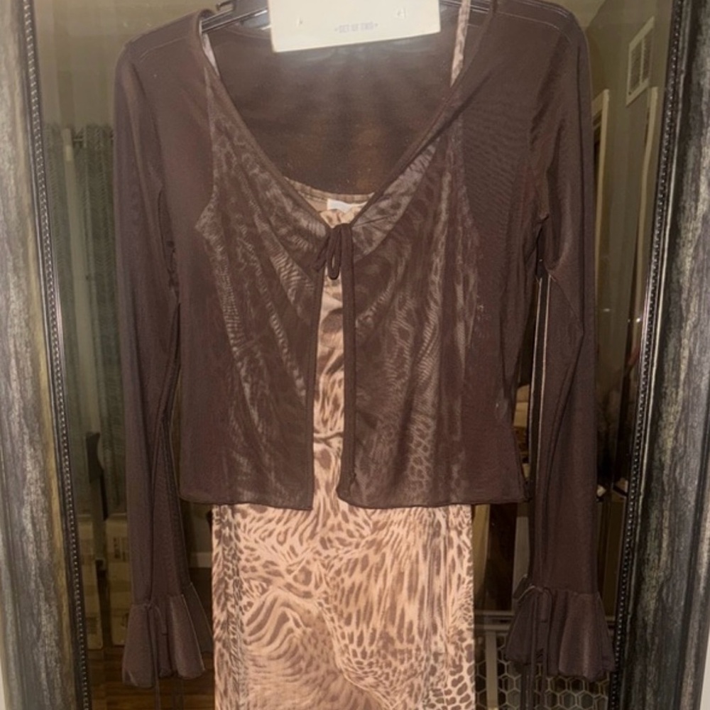 See You Monday Brown Animal Print dress with Sheer Cardigan - Picture 13 of 13
